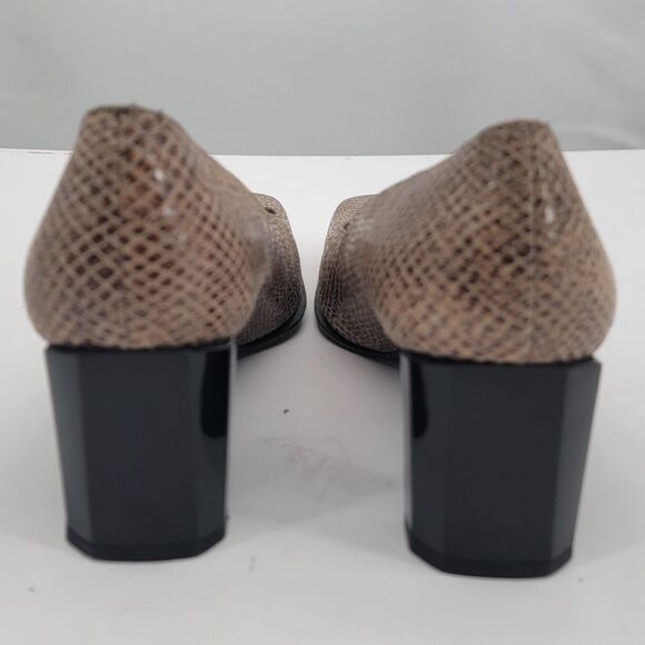 Stuart Weitzman Size 6.5 Snakeskin Heels Leather Slip On Shoes Tan Brown Womens - Picture 6 of 9
